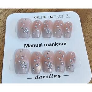 Gem-y Cat Eye French Tip Coffin| Press on Nails - Handmade | Sz Large